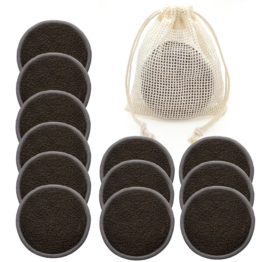 Reusable Bamboo Makeup Remover Pads 12pcs/Bag Washable Rounds Cleansing Facial Cotton Make Up Removal Pads Tool