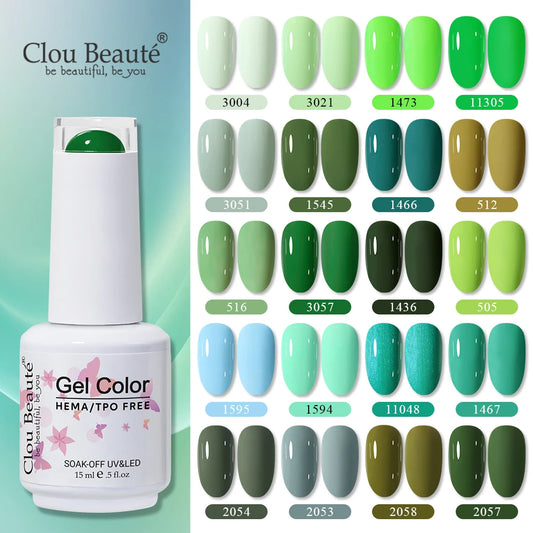Clou Beaute 15ml HEMA TPO FREE Gel Nail Polish Bright Dark Army Green Gel Lacquer Semi Permanent Art Organic Nail Gel Varnish