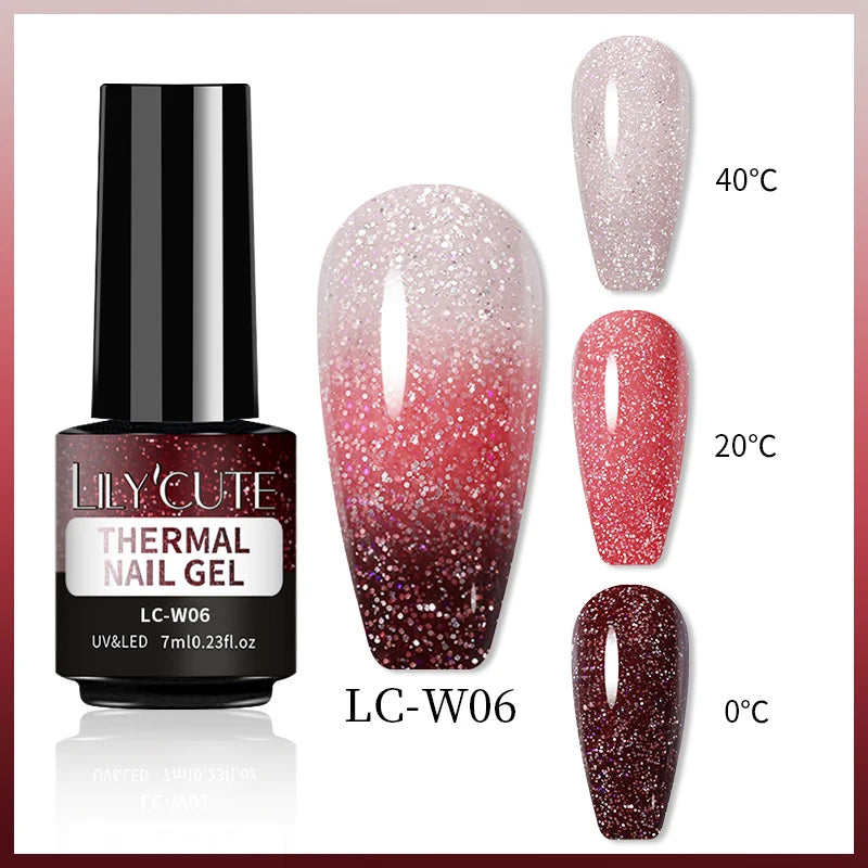 LILYCUTE 7ML Thermal Gel Nail Polish Ultra-thin Temperature Color Changing Gel Polish Semi Permanent UV Gel Nail Art Gel Varnish