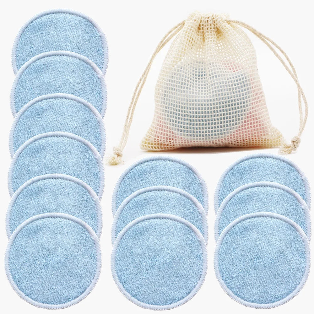 Reusable Bamboo Makeup Remover Pads 12pcs/Bag Washable Rounds Cleansing Facial Cotton Make Up Removal Pads Tool