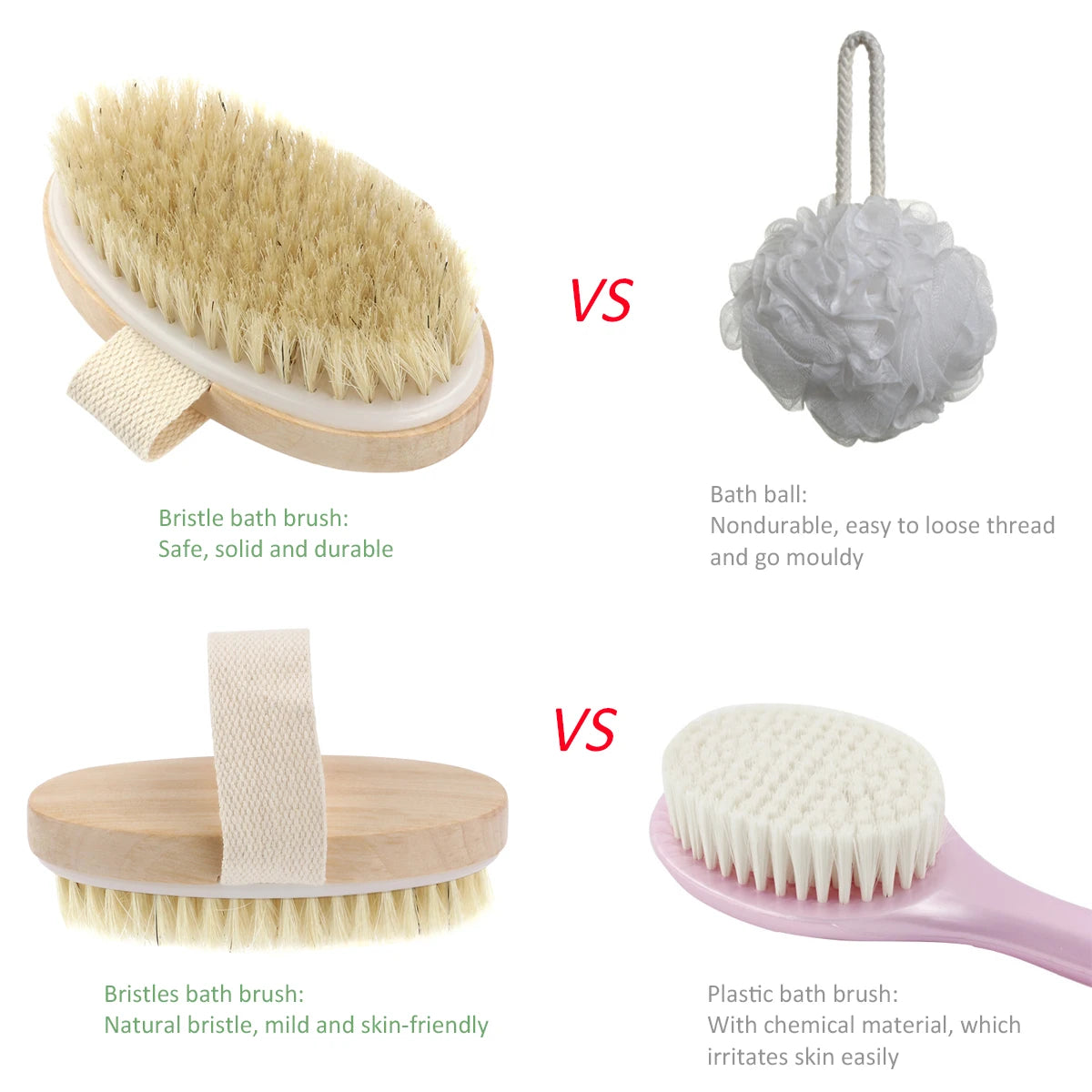 Shower Brush Hot Dry Skin Body Brush Soft Natural Bristle Shower Wooden Bath Shower Bristle Brush SPA Body Without Handle