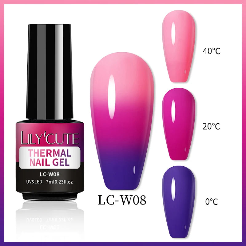 LILYCUTE 7ML Thermal Gel Nail Polish Ultra-thin Temperature Color Changing Gel Polish Semi Permanent UV Gel Nail Art Gel Varnish