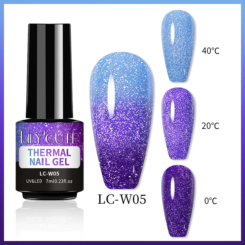 LILYCUTE 7ML Thermal Gel Nail Polish Ultra-thin Temperature Color Changing Gel Polish Semi Permanent UV Gel Nail Art Gel Varnish