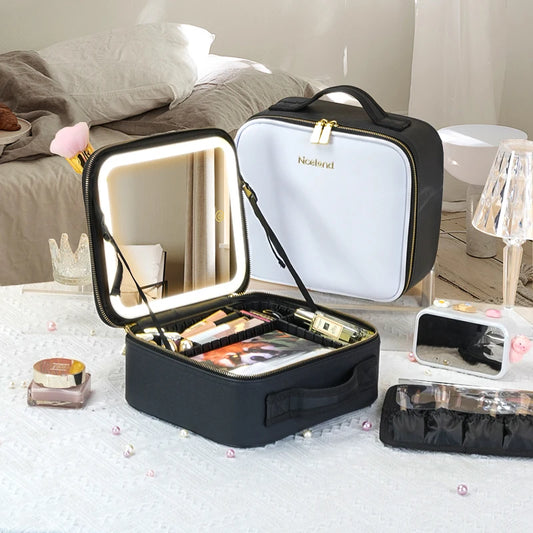 Mirrored Adjustable Makeup Train Case