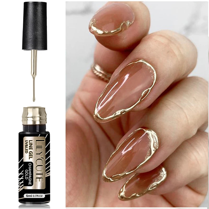 LILYCUTE 5ML Metallic Painting Liner Gel Nail Polish Super Bright Gold Silver Mirror Drawing Gel Semi Permanent Line French Nail