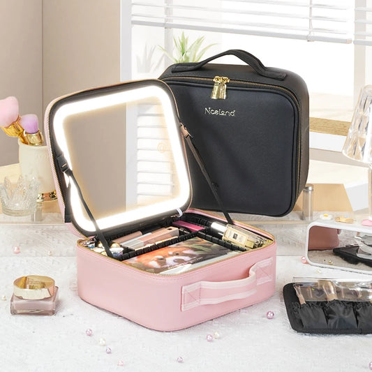 Mirrored Adjustable Makeup Train Case