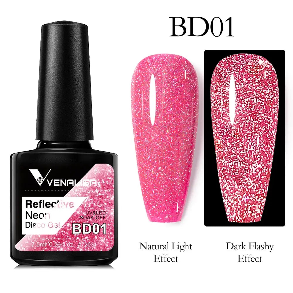 VENALISA Reflective Disco Glitter Full Coverage Super Diamond Sparkle Pigment Gel Nail Polish Soak off UV LED Nail Gel Varnish