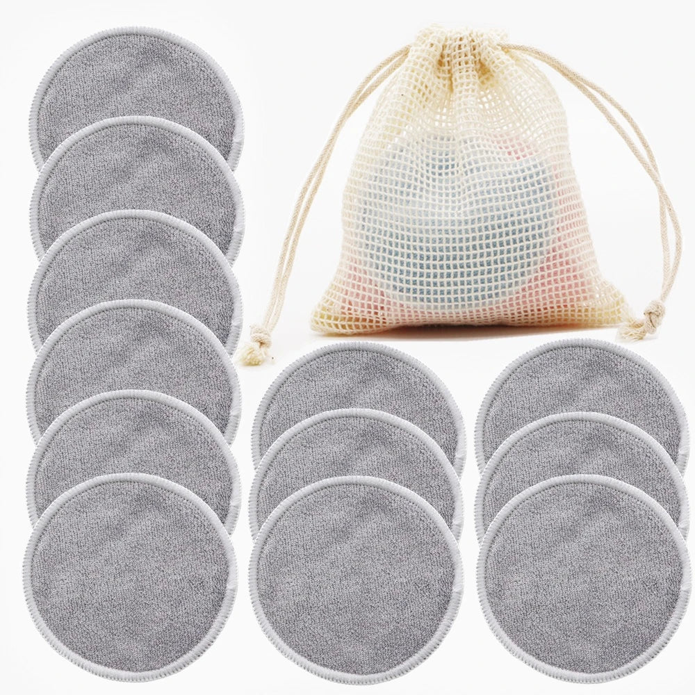 Reusable Bamboo Makeup Remover Pads 12pcs/Bag Washable Rounds Cleansing Facial Cotton Make Up Removal Pads Tool