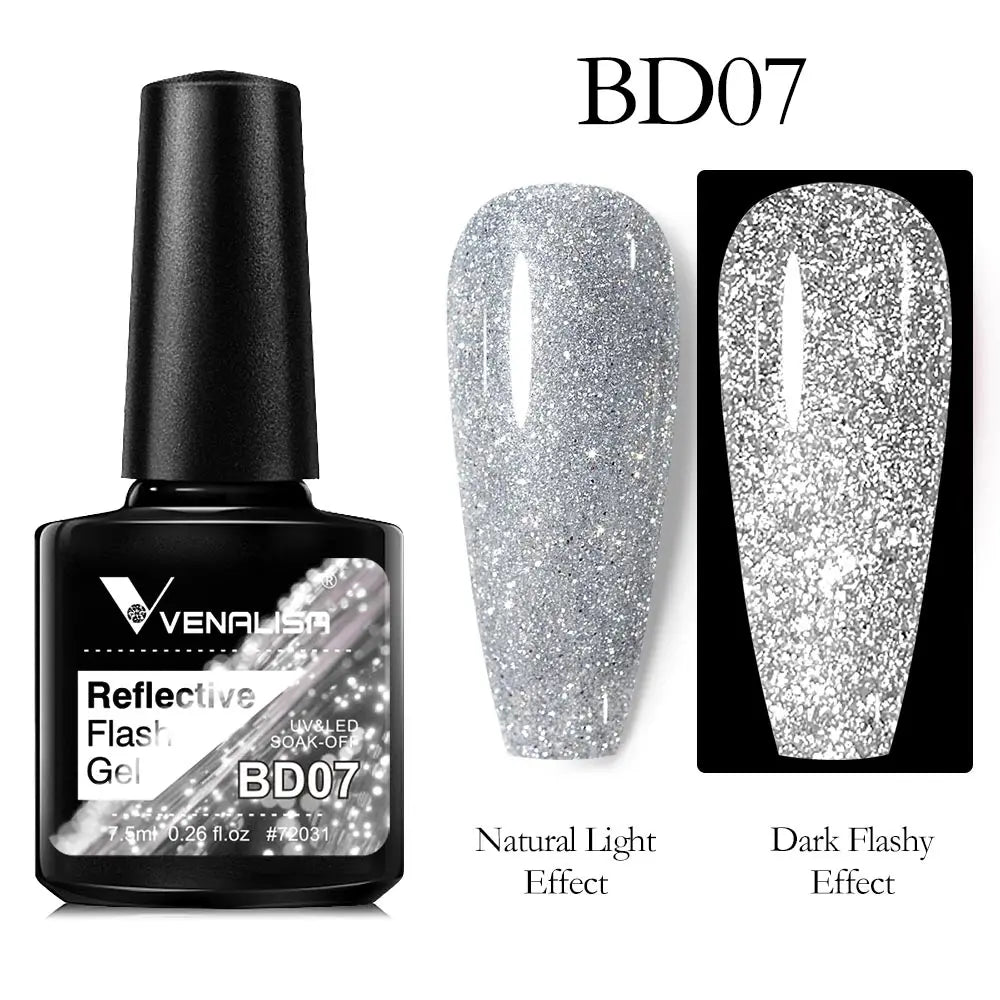 VENALISA Reflective Disco Glitter Full Coverage Super Diamond Sparkle Pigment Gel Nail Polish Soak off UV LED Nail Gel Varnish