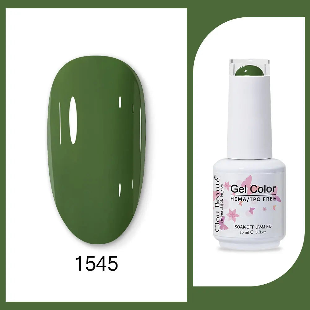 Clou Beaute 15ml HEMA TPO FREE Gel Nail Polish Bright Dark Army Green Gel Lacquer Semi Permanent Art Organic  Nail Gel Varnish