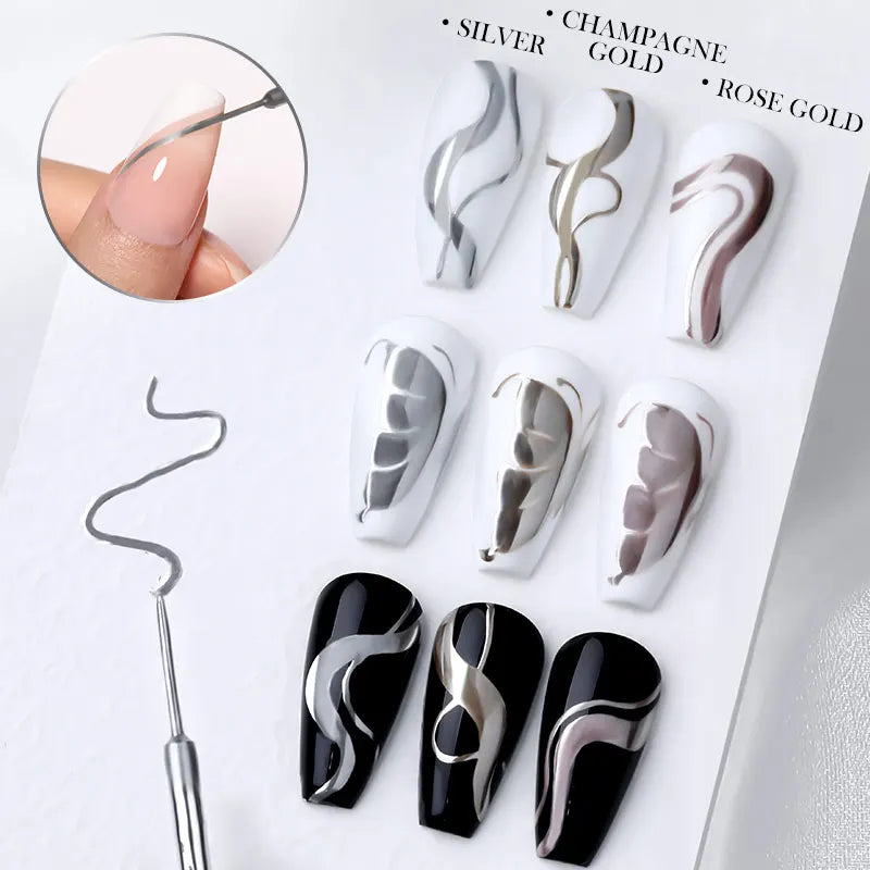 LILYCUTE 5ML Metallic Painting Liner Gel Nail Polish Super Bright Gold Silver Mirror Drawing Gel Semi Permanent Line French Nail