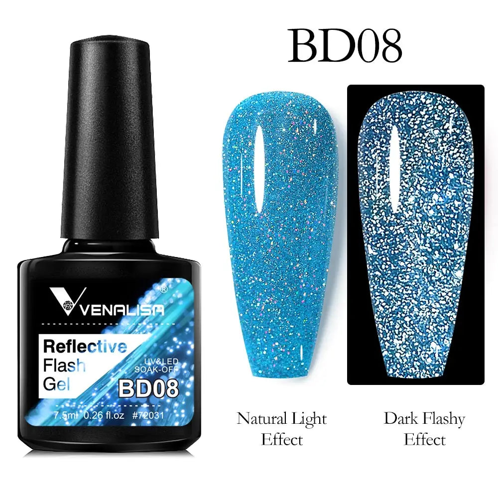 VENALISA Reflective Disco Glitter Full Coverage Super Diamond Sparkle Pigment Gel Nail Polish Soak off UV LED Nail Gel Varnish
