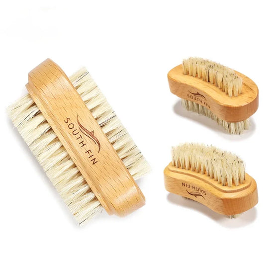 Double Sides Brushes Nail Cleaning Brush with Wooden Handle Natural Bristles Manicure Pedicure Tool Scrubbing Brush