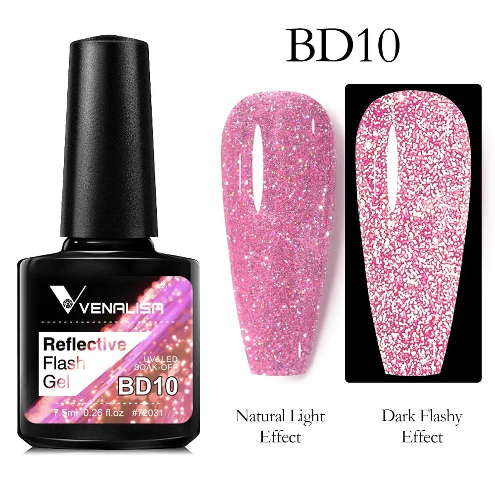 VENALISA Reflective Disco Glitter Full Coverage Super Diamond Sparkle Pigment Gel Nail Polish Soak off UV LED Nail Gel Varnish