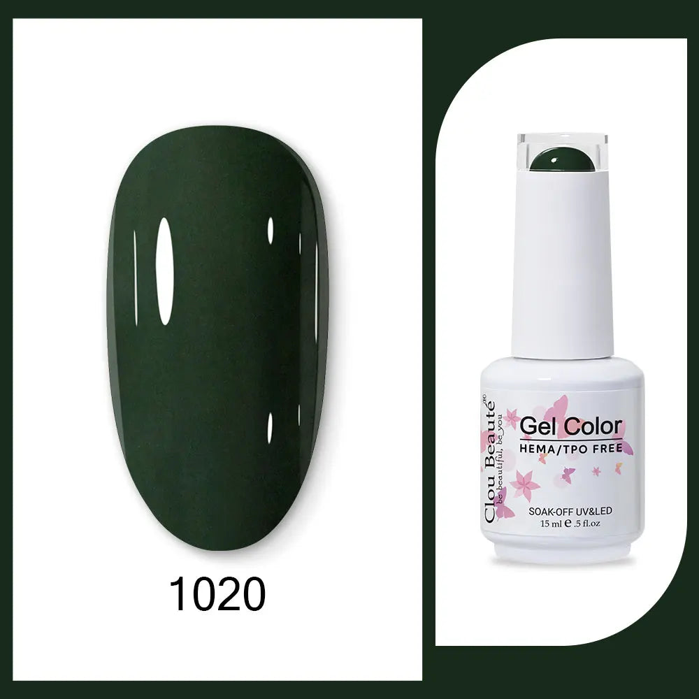 Clou Beaute 15ml HEMA TPO FREE Gel Nail Polish Bright Dark Army Green Gel Lacquer Semi Permanent Art Organic  Nail Gel Varnish