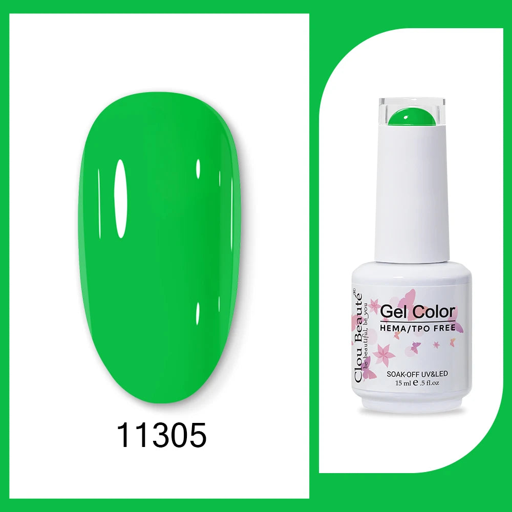 Clou Beaute 15ml HEMA TPO FREE Gel Nail Polish Bright Dark Army Green Gel Lacquer Semi Permanent Art Organic  Nail Gel Varnish