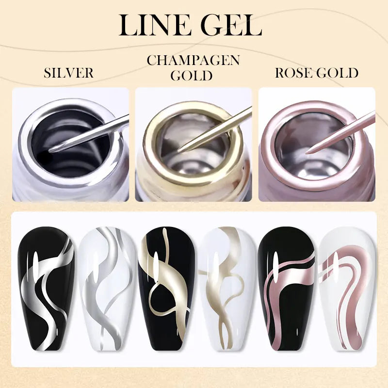 LILYCUTE 5ML Metallic Painting Liner Gel Nail Polish Super Bright Gold Silver Mirror Drawing Gel Semi Permanent Line French Nail
