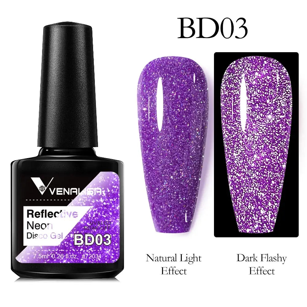 VENALISA Reflective Disco Glitter Full Coverage Super Diamond Sparkle Pigment Gel Nail Polish Soak off UV LED Nail Gel Varnish