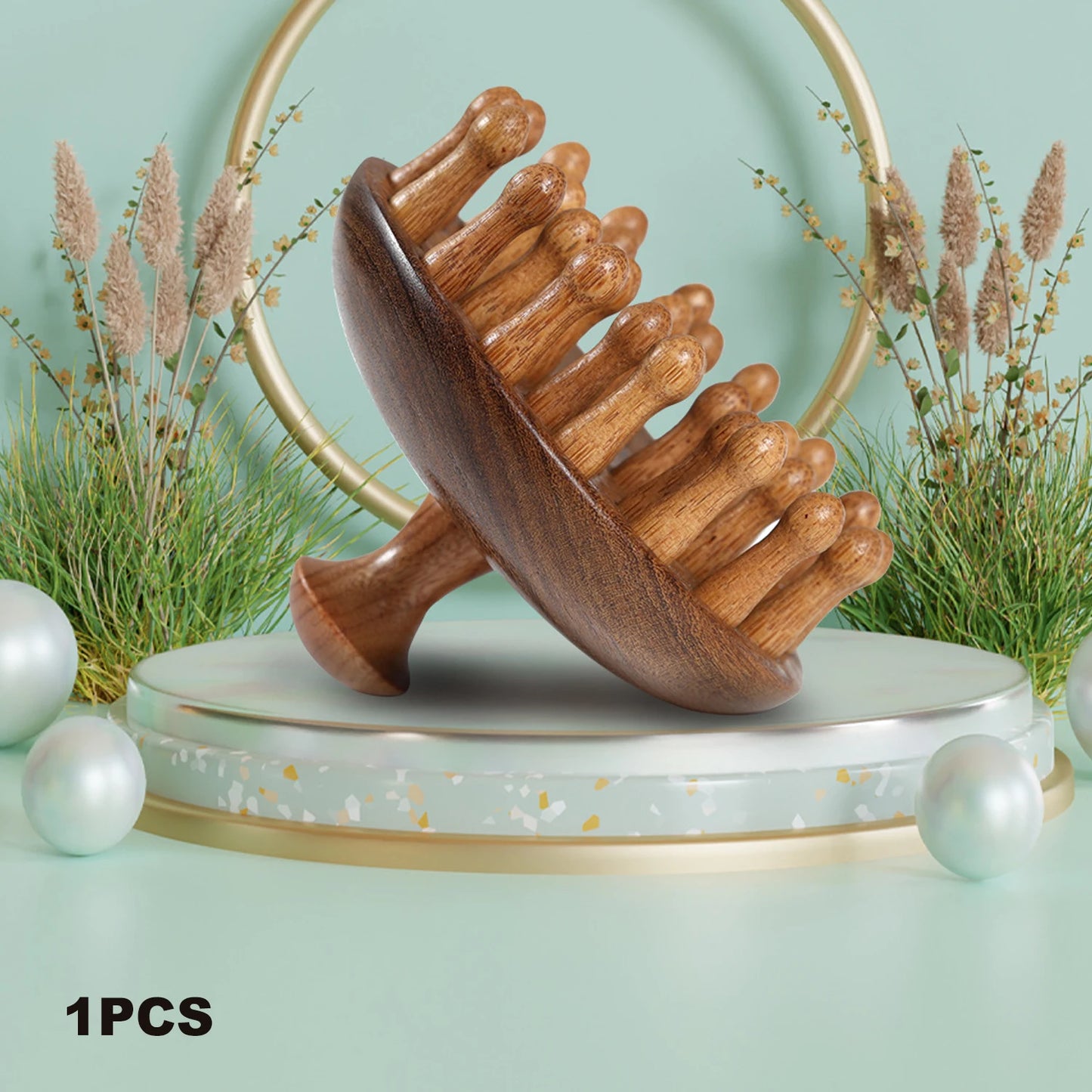 Sandalwood Massage Comb Finger Ring Comb Head Meridian Comb Scalp Massager Anti-Static Wooden Brush Guasha Tool for Full Body