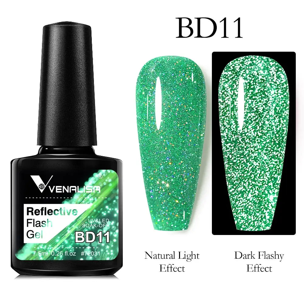 VENALISA Reflective Disco Glitter Full Coverage Super Diamond Sparkle Pigment Gel Nail Polish Soak off UV LED Nail Gel Varnish