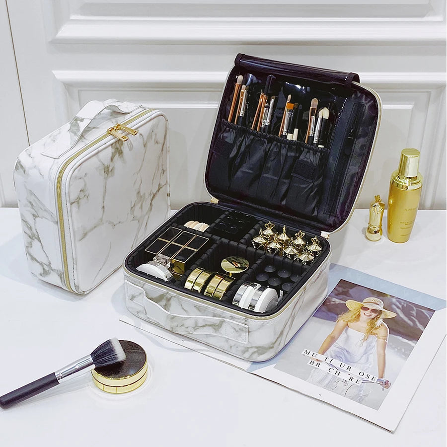 Marble Waterproof PU Cosmetic Storage Bag Professional Makeup Handbag Travel Makeup Desktop Organizer Toiletry Makeup Bag