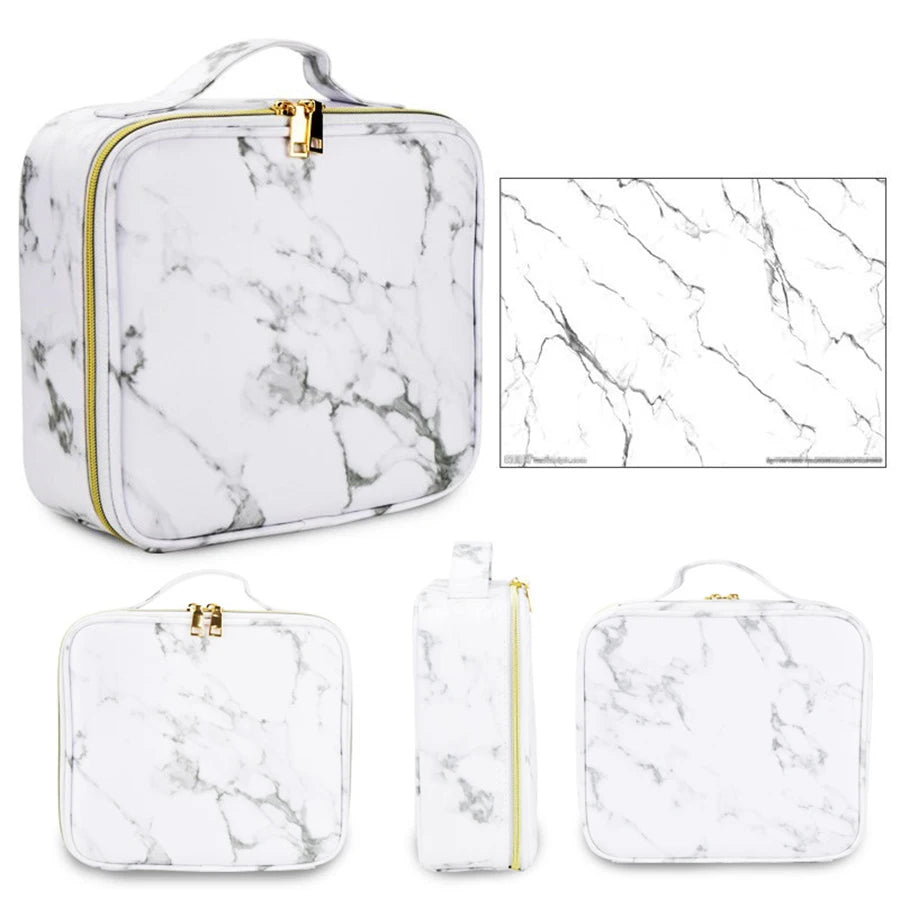 Marble Waterproof PU Cosmetic Storage Bag Professional Makeup Handbag Travel Makeup Desktop Organizer Toiletry Makeup Bag