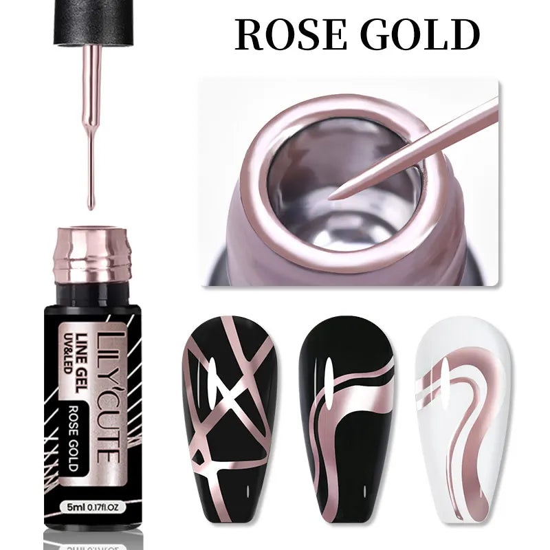 LILYCUTE 5ML Metallic Painting Liner Gel Nail Polish Super Bright Gold Silver Mirror Drawing Gel Semi Permanent Line French Nail