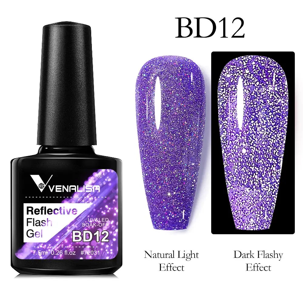 VENALISA Reflective Disco Glitter Full Coverage Super Diamond Sparkle Pigment Gel Nail Polish Soak off UV LED Nail Gel Varnish